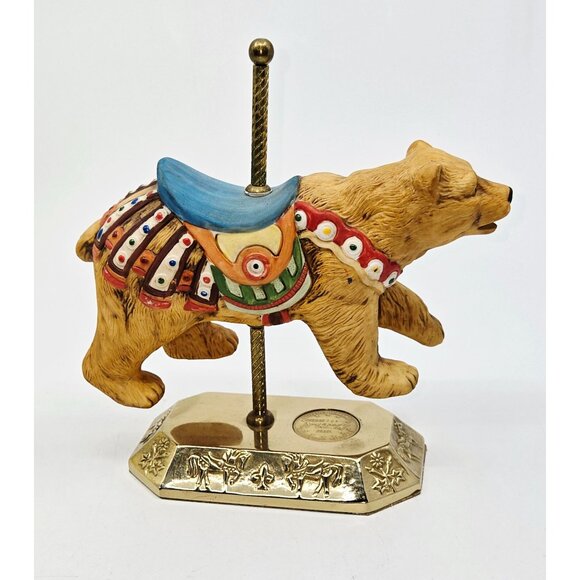 Vintage Hand-Painted Bear Carousel Figurine By Vanmark sturdy Brass Base, Velve - Picture 2 of 8